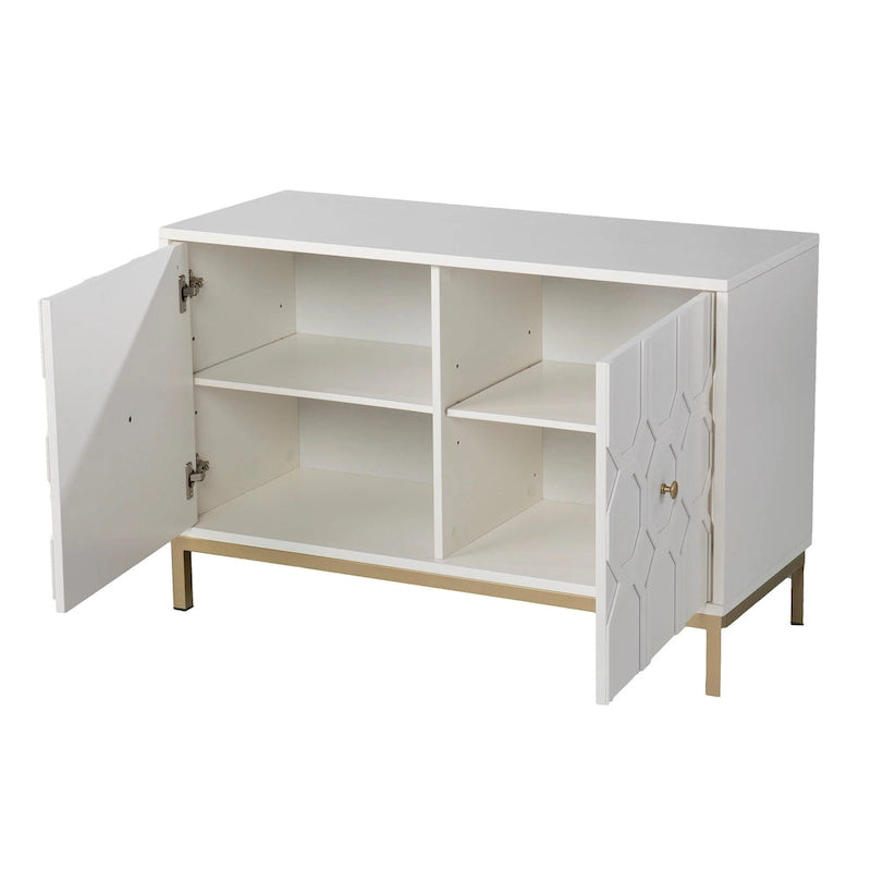 Meuble d'appoint buffet contemporain à 2 portes avec quincaillerie dorée