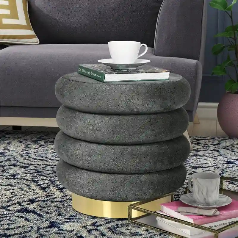 Repose-pieds rond en velours ottoman