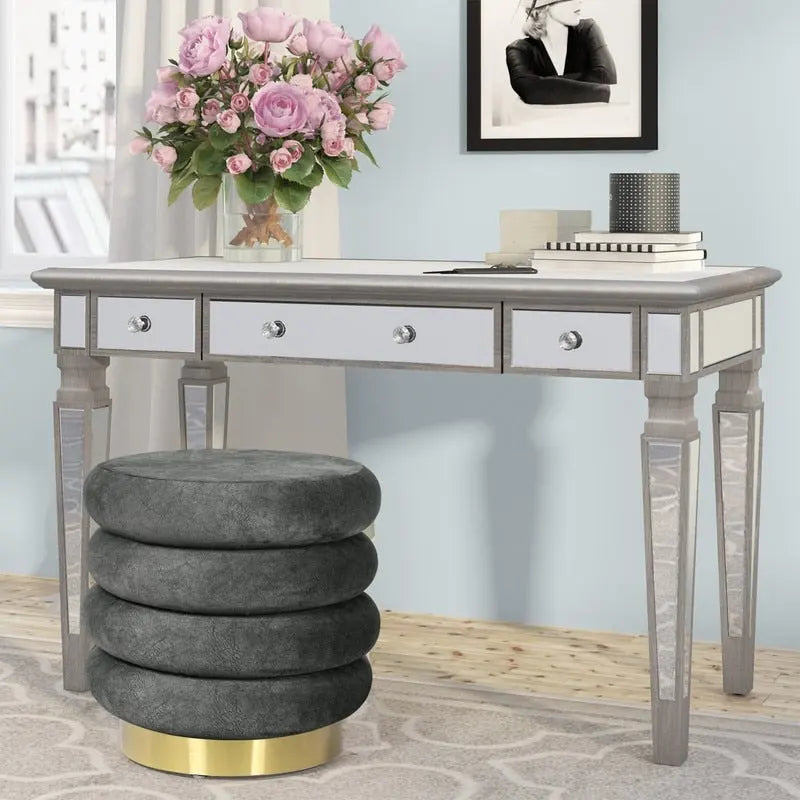Repose-pieds rond en velours ottoman
