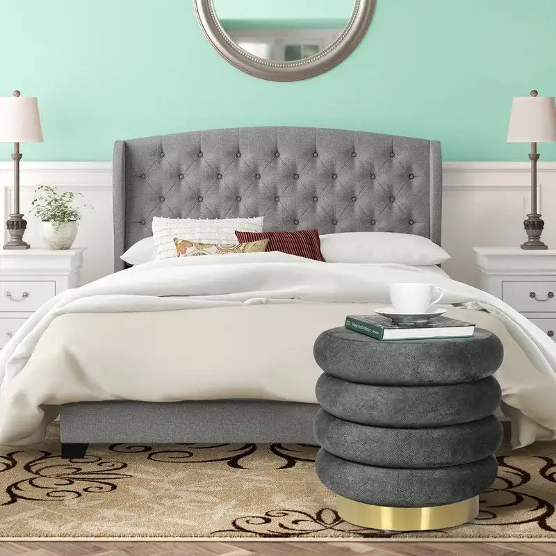 Repose-pieds rond en velours ottoman