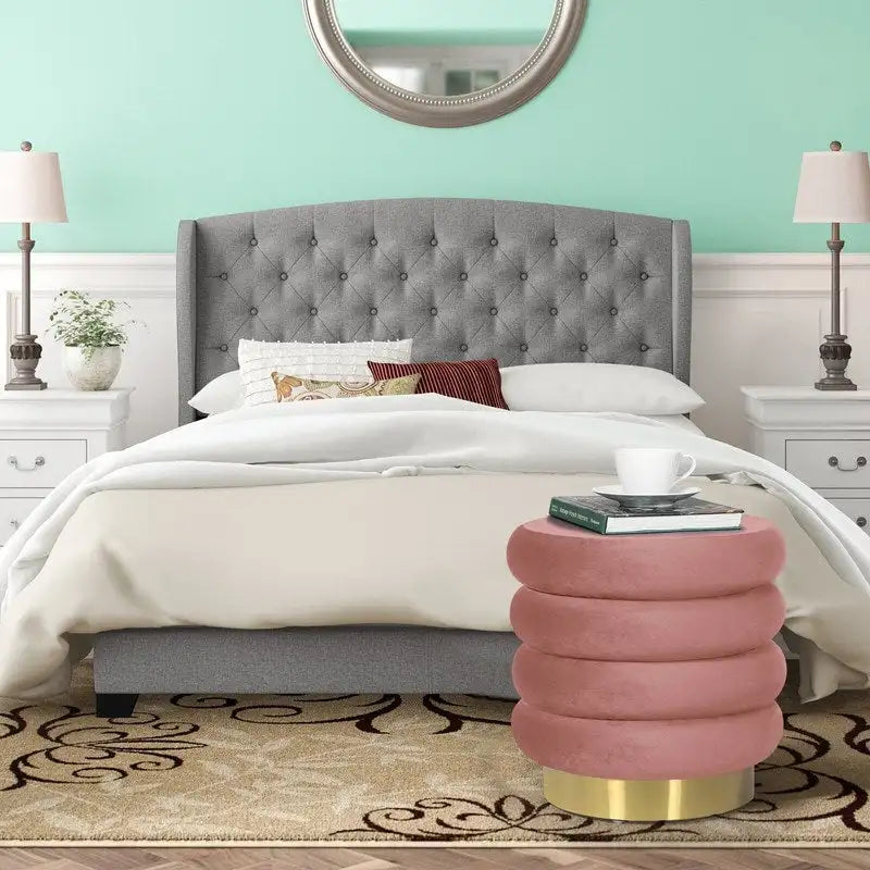 Repose-pieds rond en velours ottoman