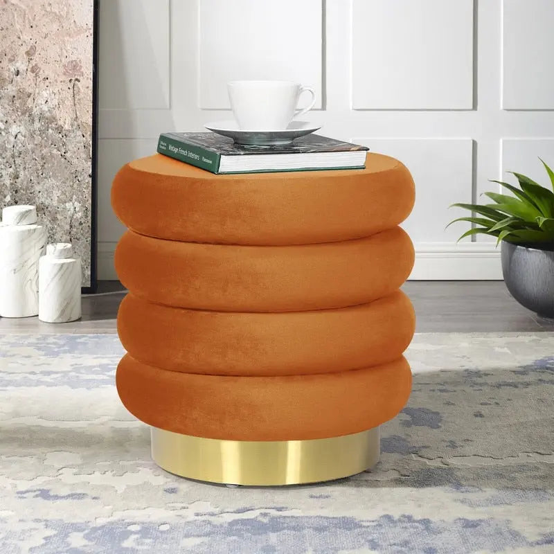 Repose-pieds rond en velours ottoman