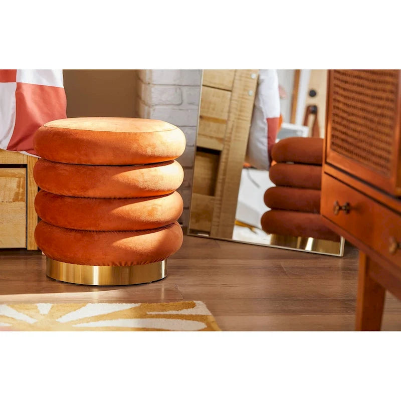 Repose-pieds rond en velours ottoman