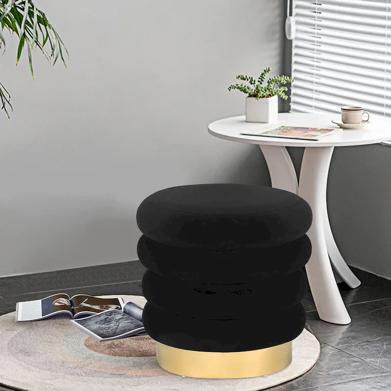 Repose-pieds rond en velours ottoman