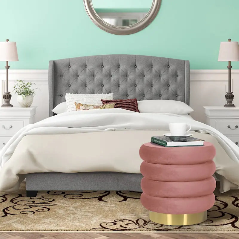 Repose-pieds rond en velours ottoman
