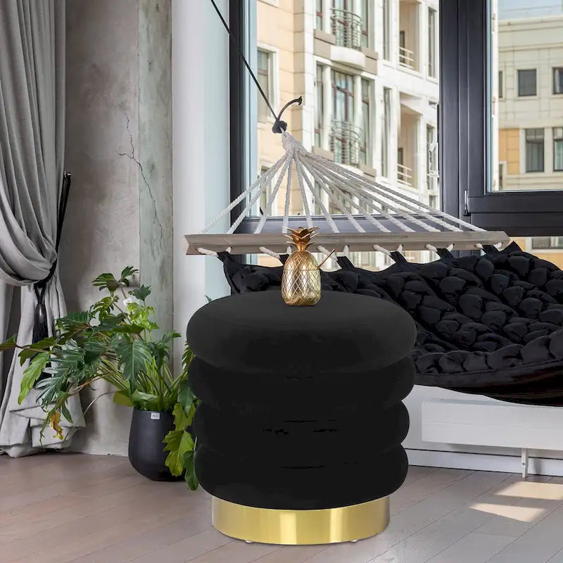 Repose-pieds rond en velours ottoman