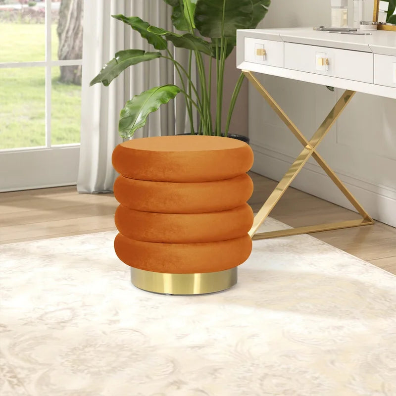 Repose-pieds rond en velours ottoman