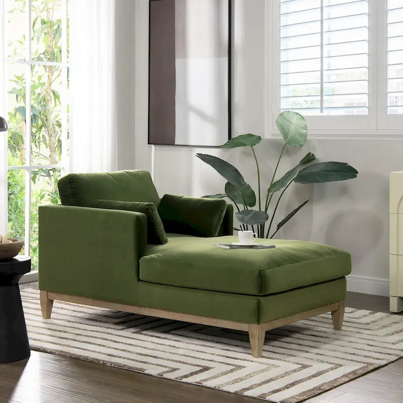 Chaise longue en velours performance de style moderne et rustique, 65 po