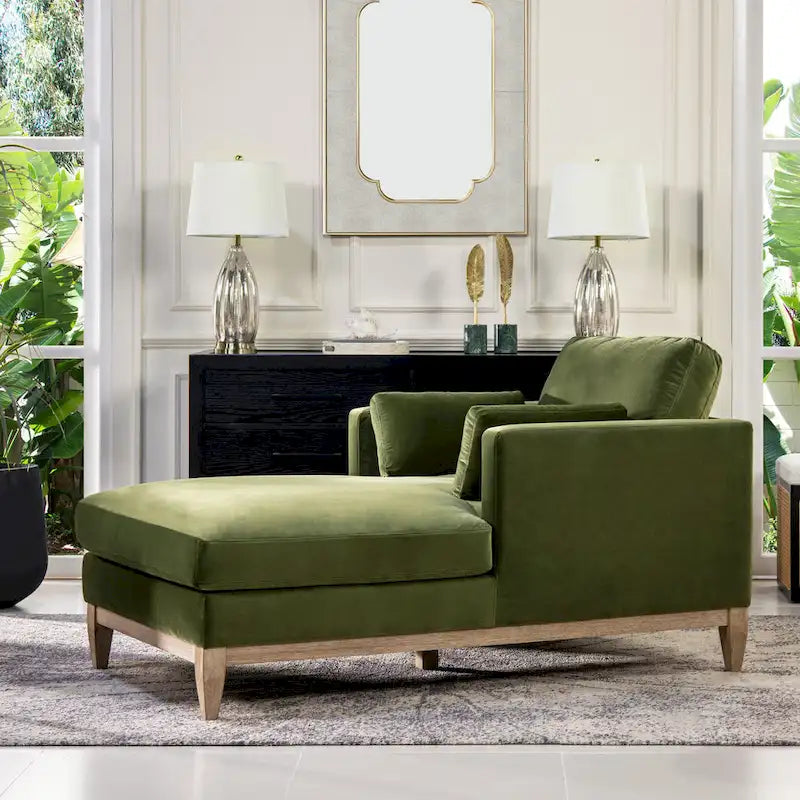 Chaise longue en velours performance de style moderne et rustique, 65 po
