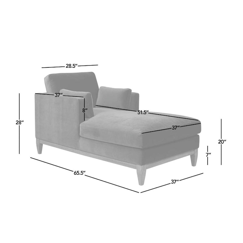Chaise longue en velours performance de style moderne et rustique, 65 po