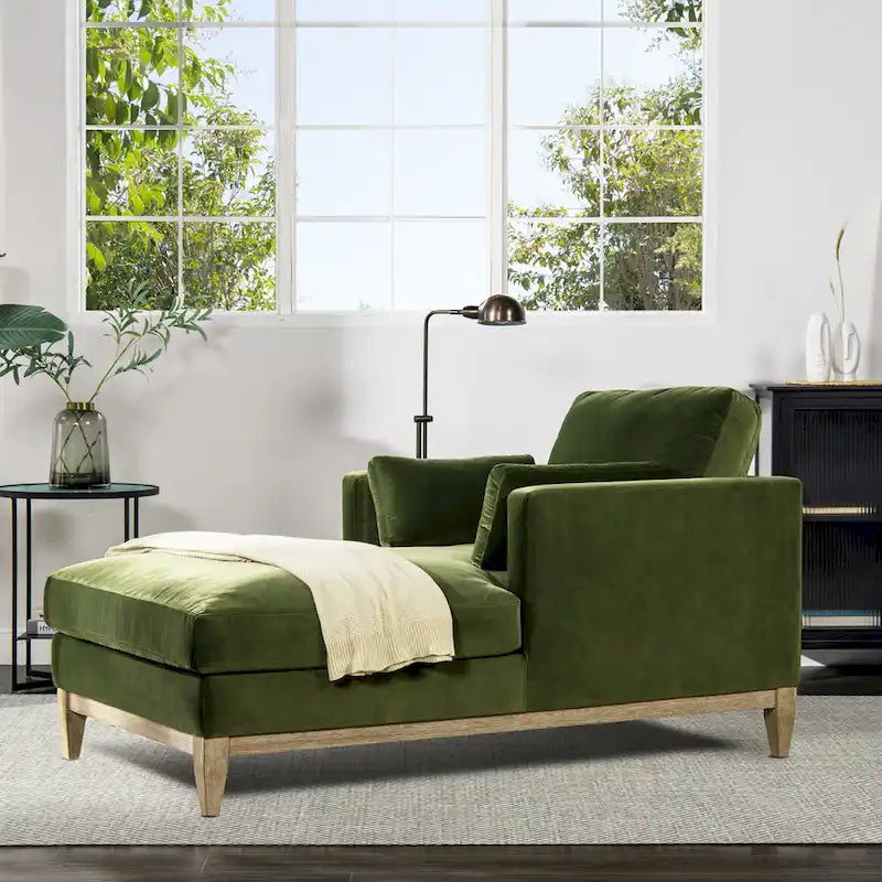 Chaise longue en velours performance de style moderne et rustique, 65 po