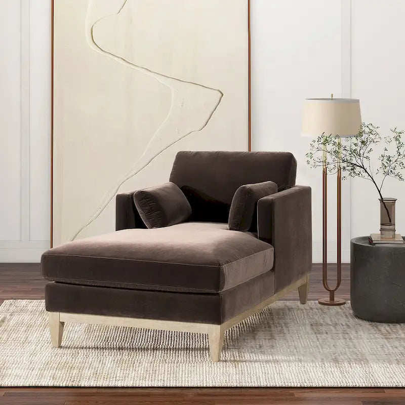 Chaise longue en velours performance de style moderne et rustique, 65 po