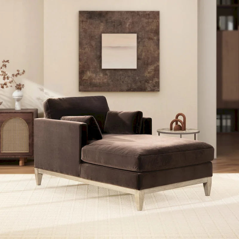 Chaise longue en velours performance de style moderne et rustique, 65 po