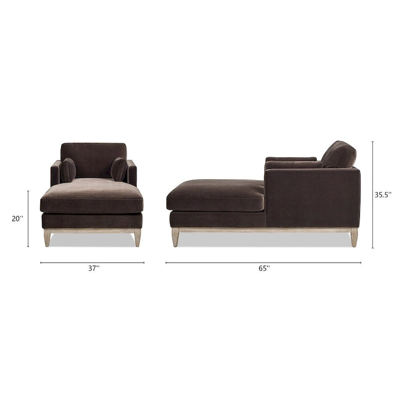 Chaise longue en velours performance de style moderne et rustique, 65 po