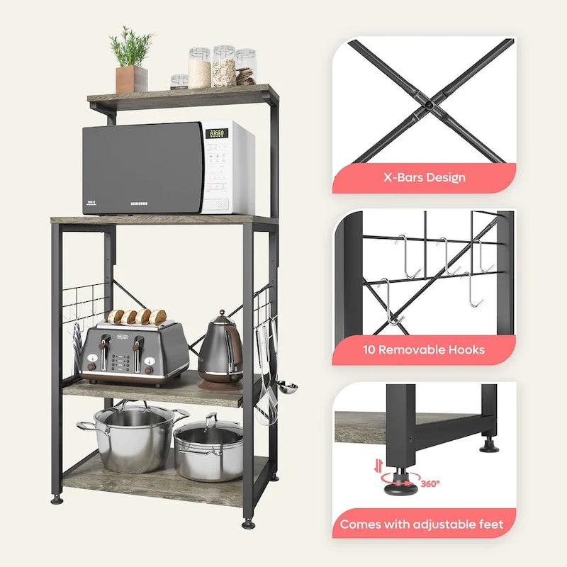 Étagère de boulanger de cuisine avec étagères de rangement et support pour micro-ondes