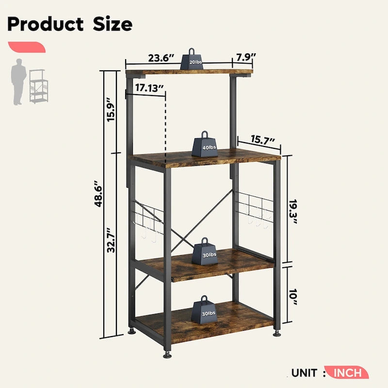 Étagère de boulanger de cuisine avec étagères de rangement et support pour micro-ondes