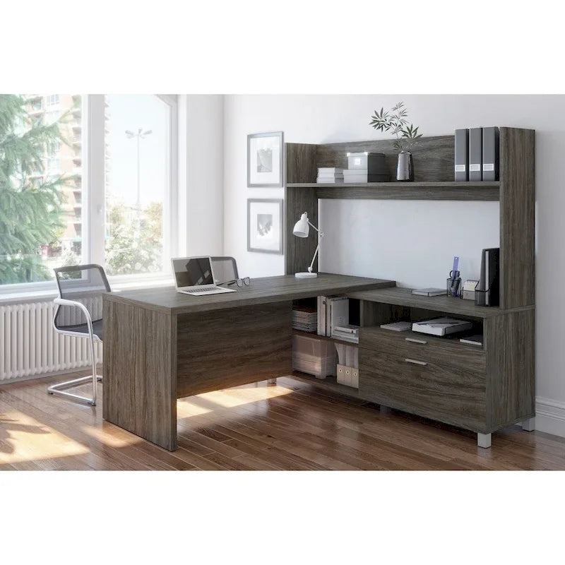 L-Shaped Desk with Open Hutch