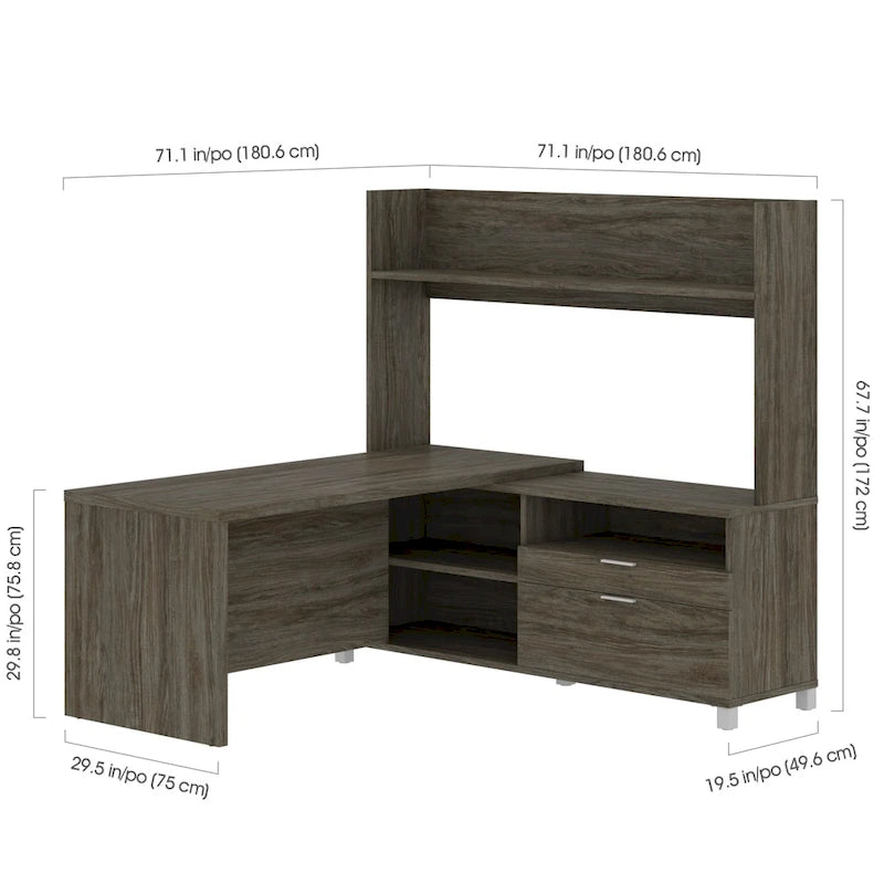 Bureau en L avec huche ouverte