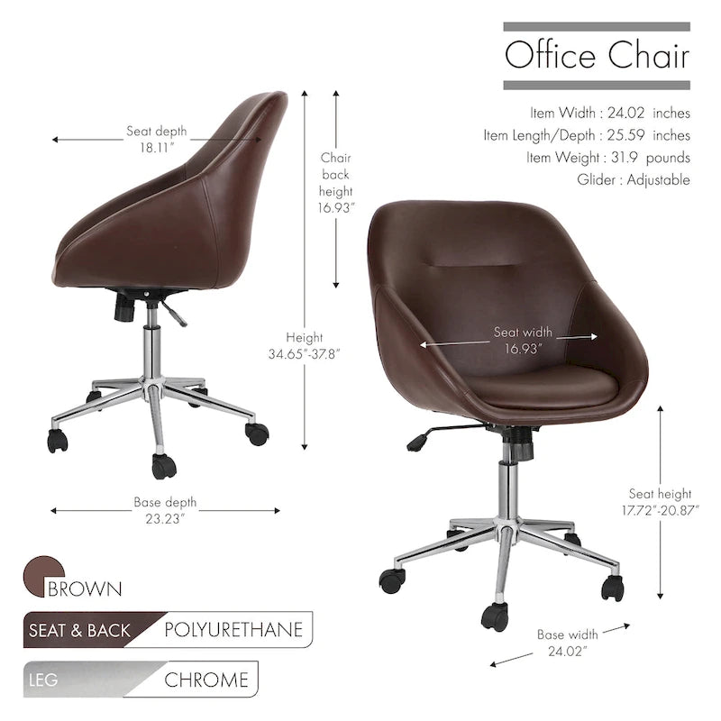 Chaise de bureau pivotante avec piètement chromé, cuir PU