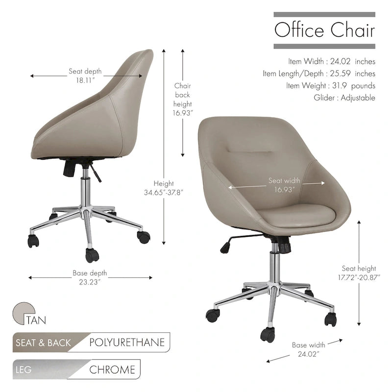 Chaise de bureau pivotante avec piètement chromé, cuir PU