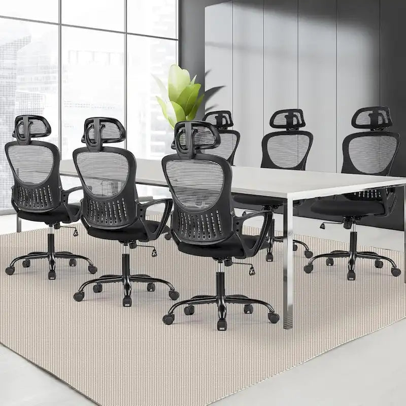 Chaise de bureau ergonomique en maille, Chaise de bureau à dossier haut avec accoudoirs fixes, appuie-tête réglable et roulettes pivotantes