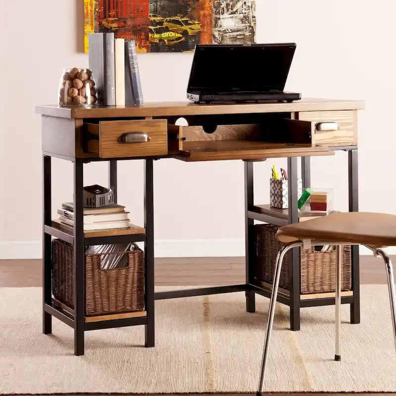 Bureau industriel en bois avec rangement