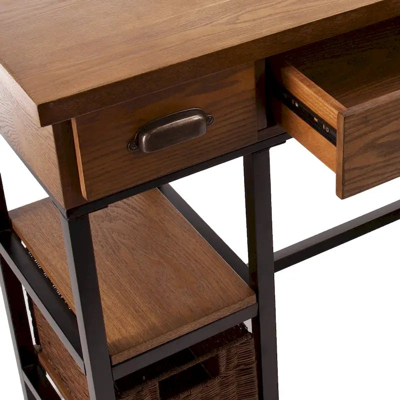 Bureau industriel en bois avec rangement