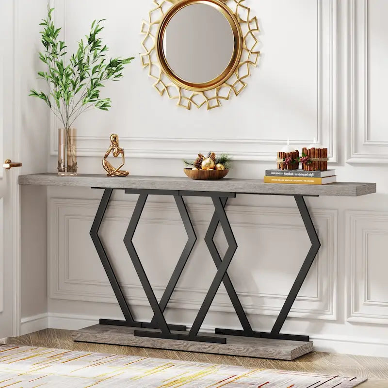 Console de 180 cm avec plateau en faux marbre et pieds en métal