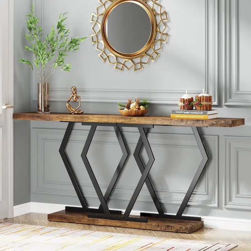 Console de 180 cm avec plateau en faux marbre et pieds en métal