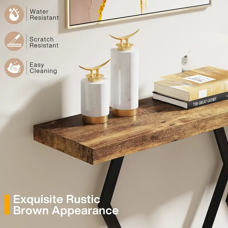 Console de 180 cm avec plateau en faux marbre et pieds en métal
