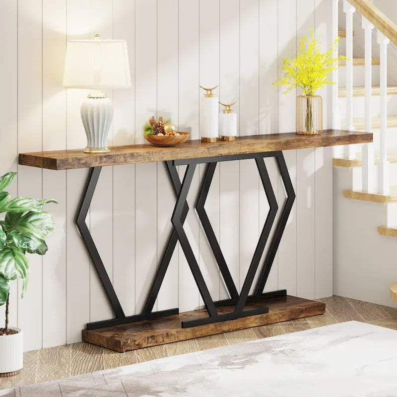 Console de 180 cm avec plateau en faux marbre et pieds en métal