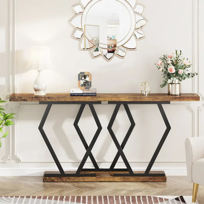 Console de 180 cm avec plateau en faux marbre et pieds en métal