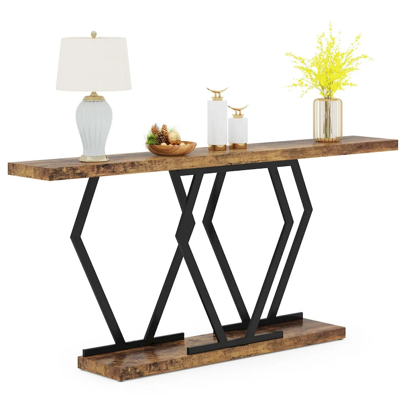 Console de 180 cm avec plateau en faux marbre et pieds en métal
