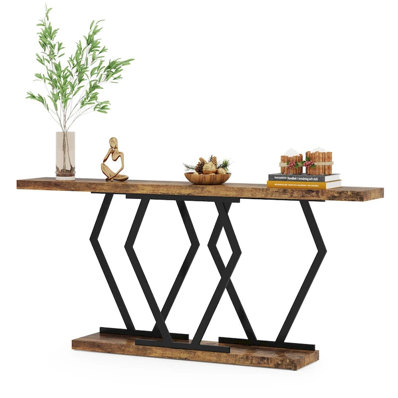 Console de 180 cm avec plateau en faux marbre et pieds en métal