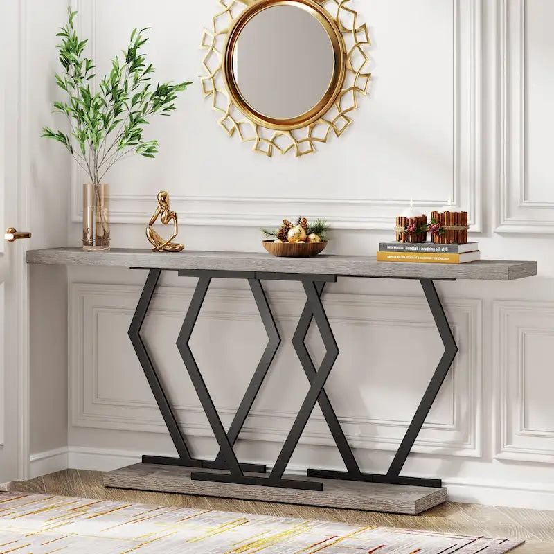 Console de 180 cm avec plateau en faux marbre et pieds en métal