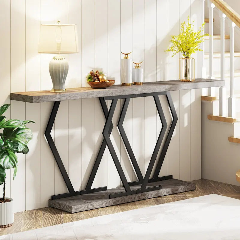 Console de 180 cm avec plateau en faux marbre et pieds en métal