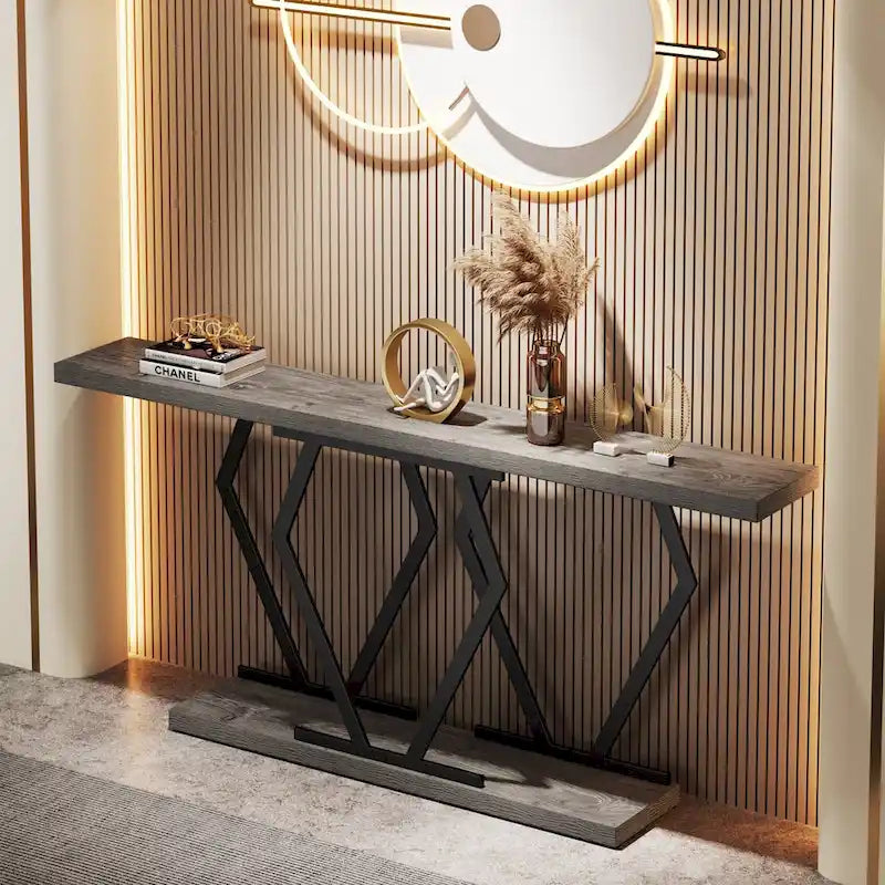 Console de 180 cm avec plateau en faux marbre et pieds en métal