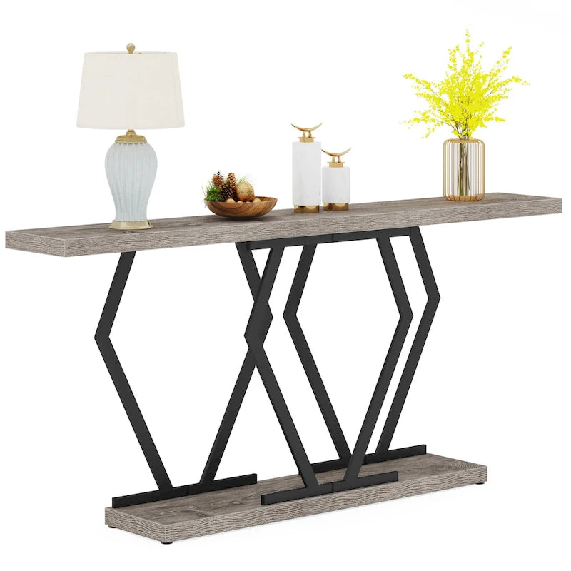 Console de 180 cm avec plateau en faux marbre et pieds en métal