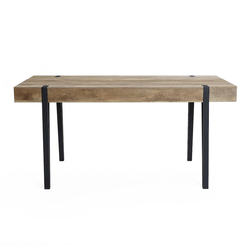 Table à manger 6 personnes en bois manufacturé finition chêne avec pieds en métal noir – 76,2 H x 160 W x 90,2 P
