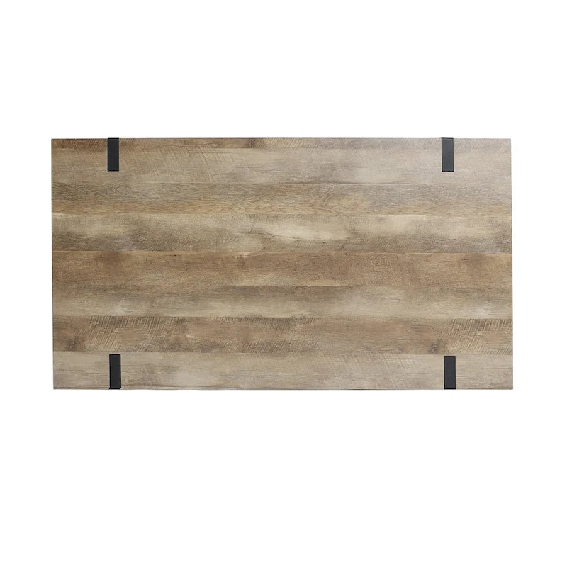 Table à manger 6 personnes en bois manufacturé finition chêne avec pieds en métal noir – 76,2 H x 160 W x 90,2 P