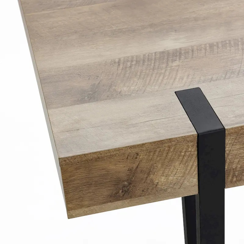 Table à manger 6 personnes en bois manufacturé finition chêne avec pieds en métal noir – 76,2 H x 160 W x 90,2 P
