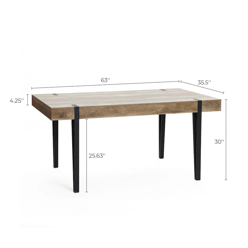 Table à manger 6 personnes en bois manufacturé finition chêne avec pieds en métal noir – 76,2 H x 160 W x 90,2 P