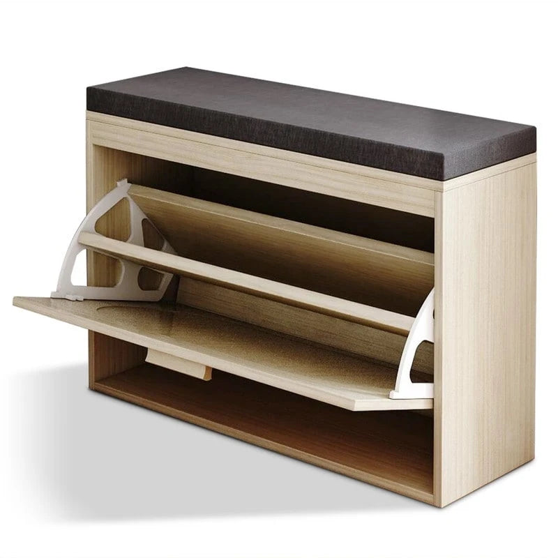 Banc à chaussures en rotin avec tiroir abattant et coussin d'assise