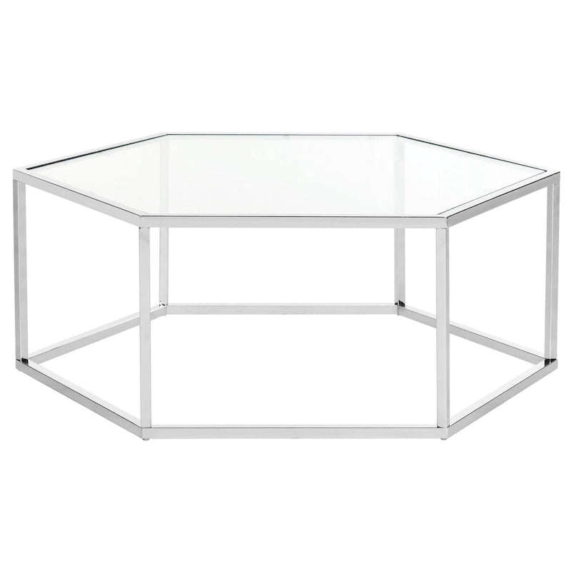 Table basse hexagonale en verre et chrome - 36,2 x 31,5 x 13,8