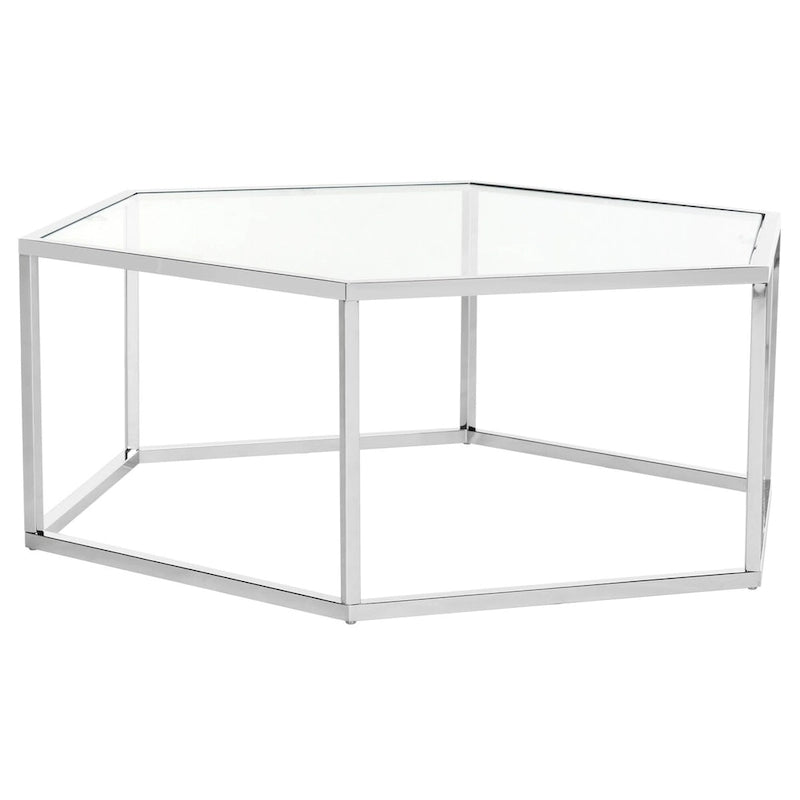 Table basse hexagonale en verre et chrome - 36,2 x 31,5 x 13,8