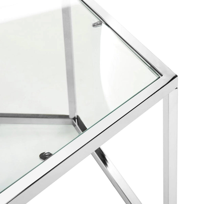 Table basse hexagonale en verre et chrome - 36,2 x 31,5 x 13,8