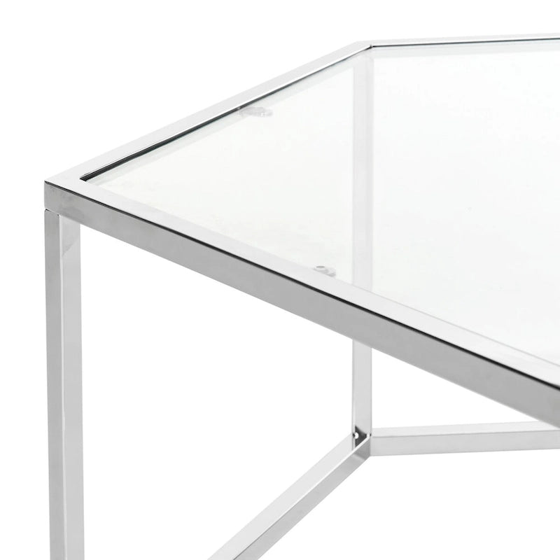 Table basse hexagonale en verre et chrome - 36,2 x 31,5 x 13,8