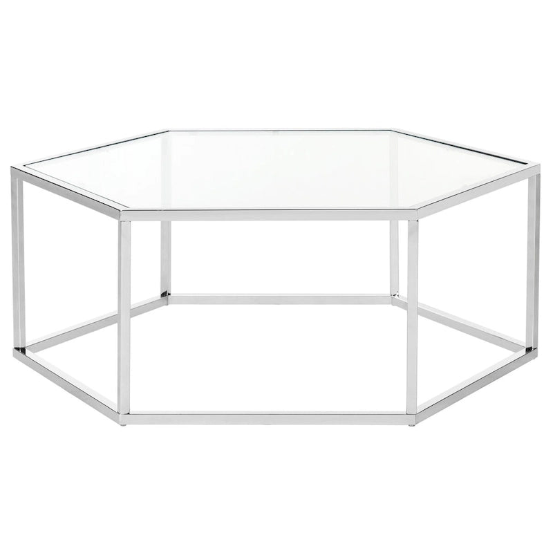 Table basse hexagonale en verre et chrome - 36,2 x 31,5 x 13,8