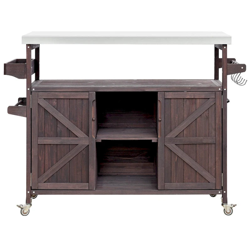 Dessertes de barbecue d'extérieur en bois massif avec plateau en acier inoxydable de 127,63 cm