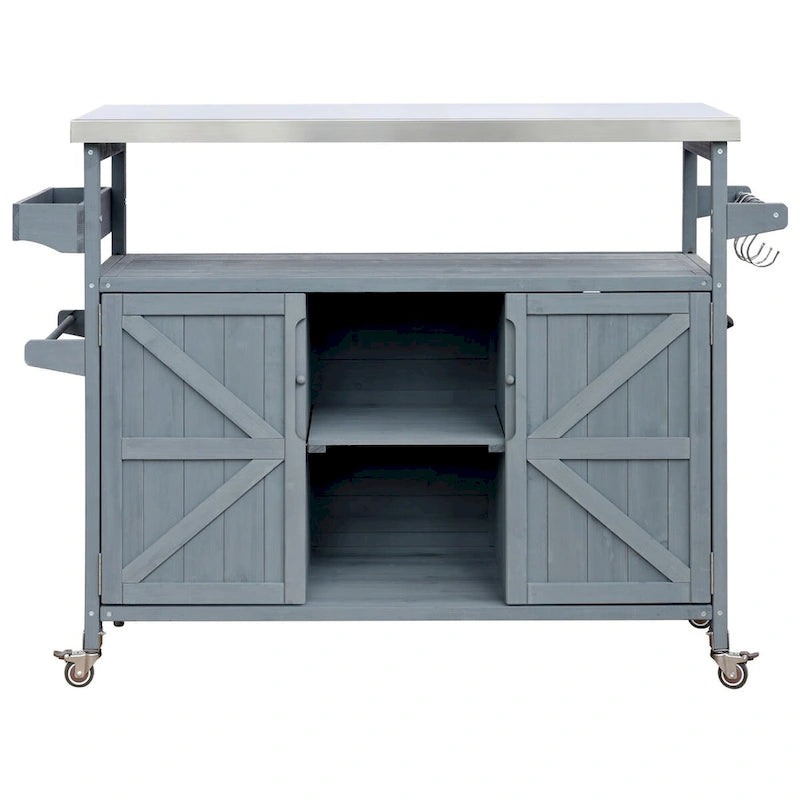 Dessertes de barbecue d'extérieur en bois massif avec plateau en acier inoxydable de 127,63 cm